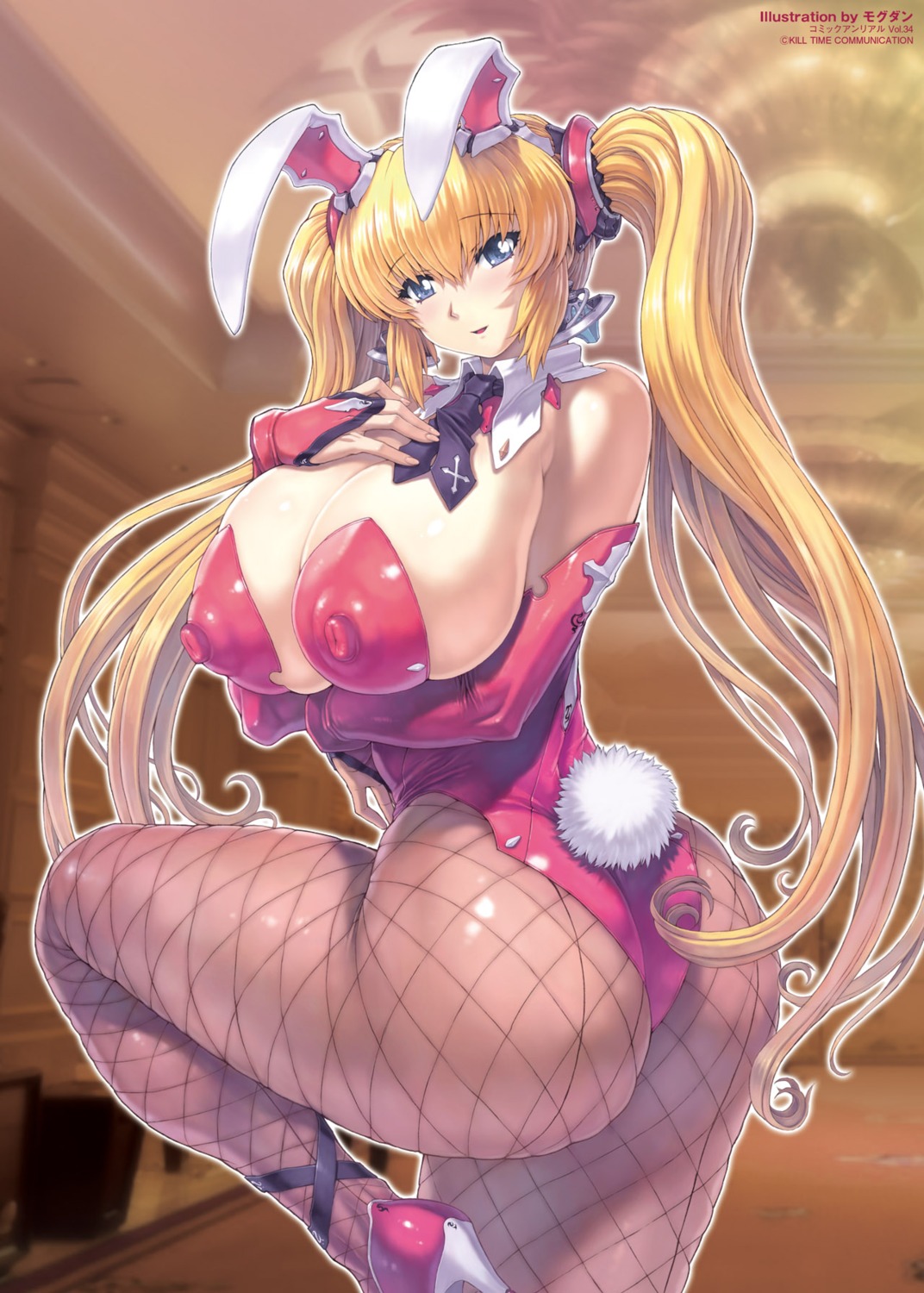 animal_ears breast_hold bunny_ears bunny_girl cleavage erect_nipples fishnets jpeg_artifacts mogudan pantyhose