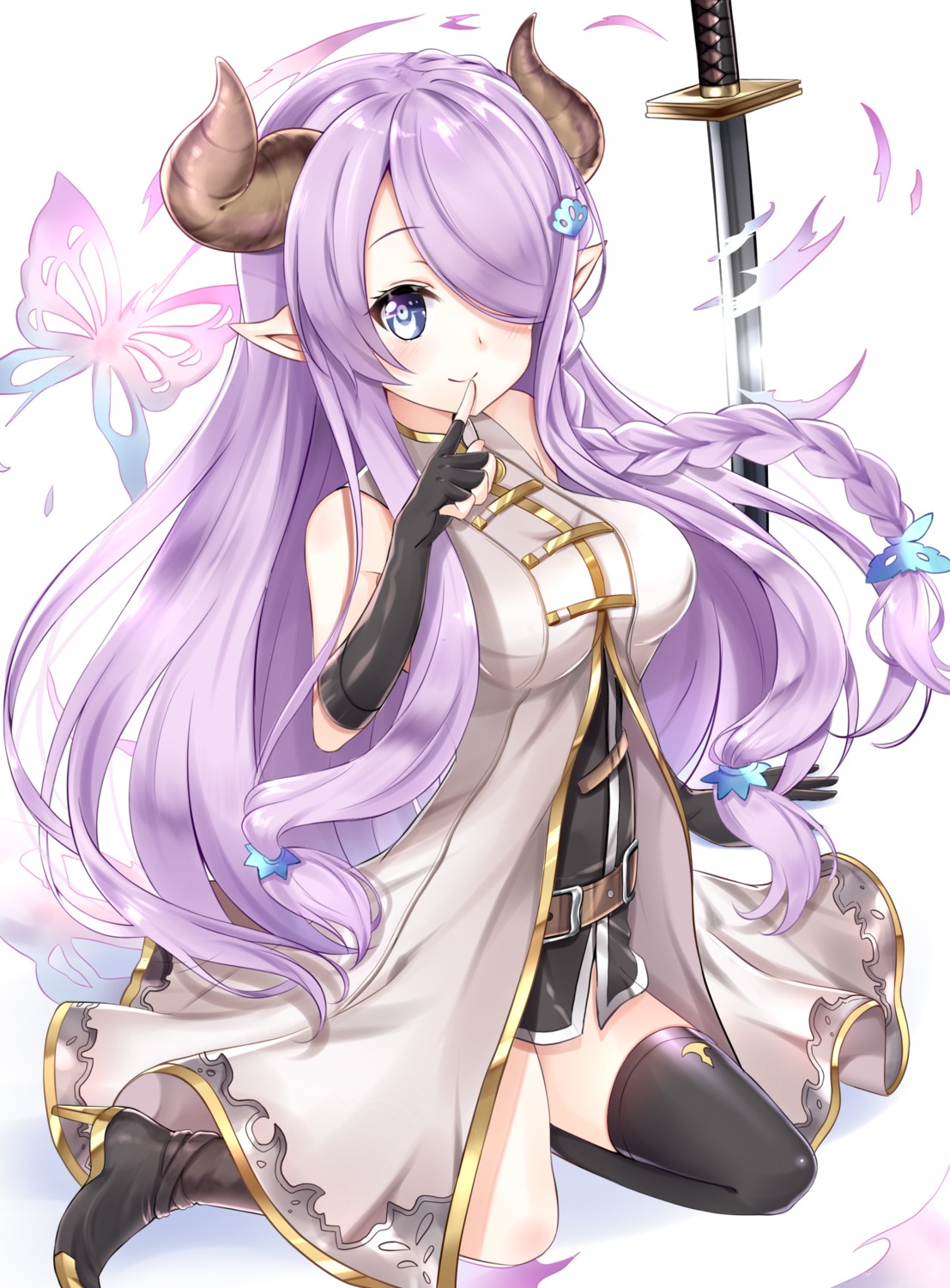 granblue_fantasy heels horns karumayu narumeia_(granblue_fantasy) pointy_ears sword thighhighs