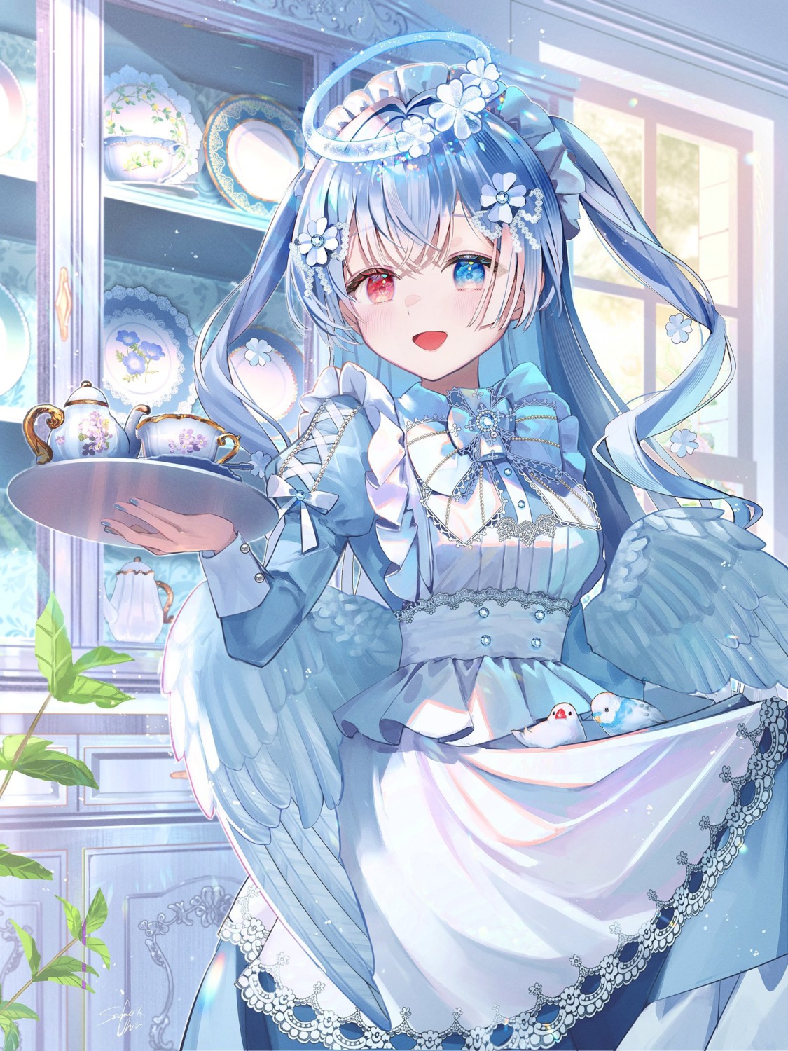 angel detexted heterochromia maid photoshop samo_cha skirt_lift wings