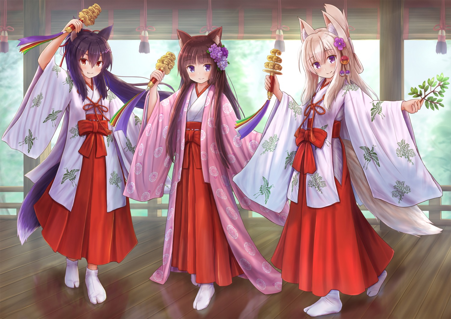 animal_ears iroha_(iroha_matsurika) japanese_clothes kitsune miko nekomimi tail