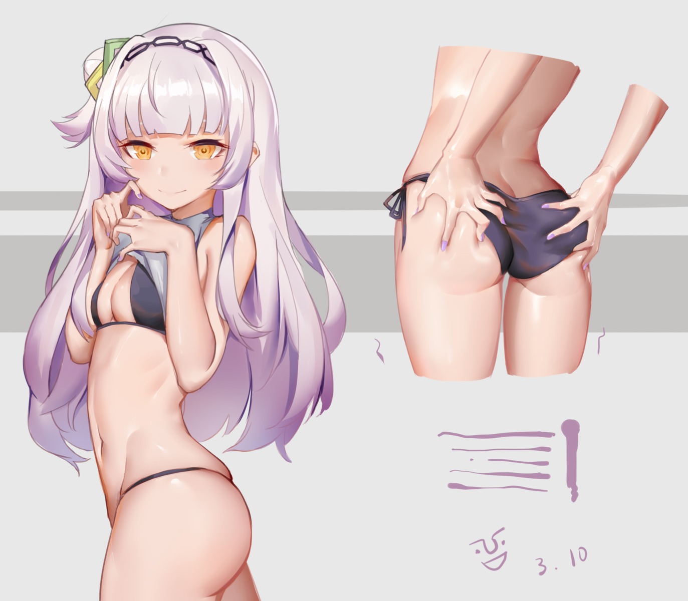 ass ass_grab bikini cleavage hololive murasaki_shion shenbaibaibaibaibaibaibai shirt_lift swimsuits