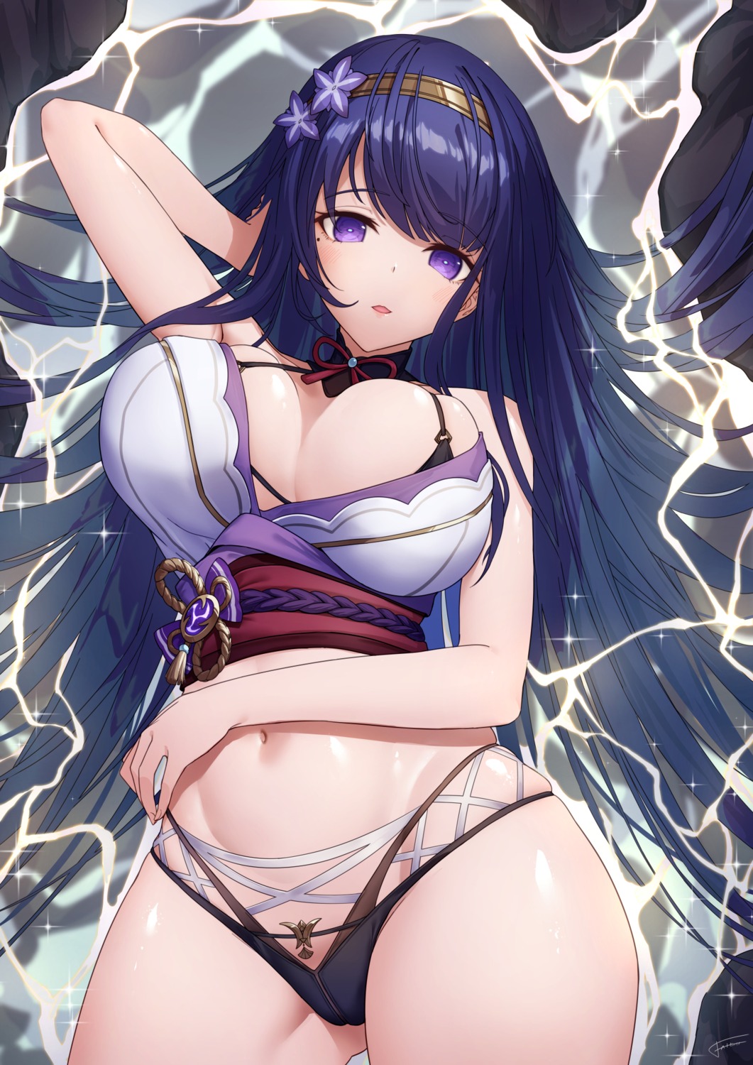 bikini cameltoe genshin_impact japanese_clothes raiden_shogun swimsuits xfate