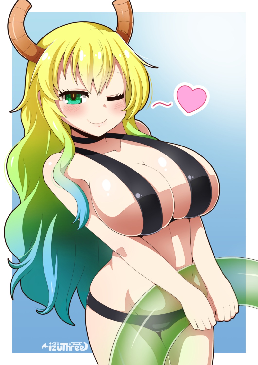 bikini horns izuthree kobayashi-san_chi_no_maidragon quetzalcoatl_(maidragon) swimsuits