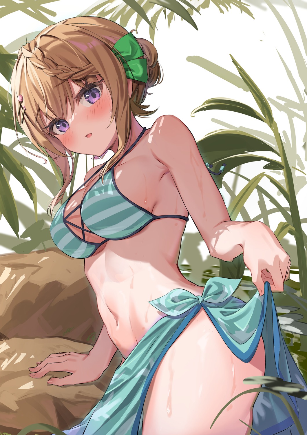 bikini_top kantai_collection kokenashi perth_(kancolle) skirt_lift swimsuits wet