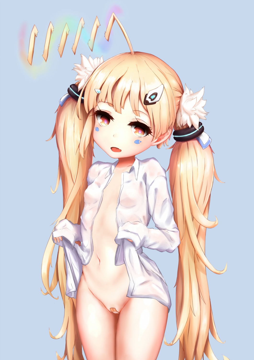 azur_lane bandaid bottomless dress_shirt eldridge_(azur_lane) loli maebari no_bra open_shirt see_through tagme