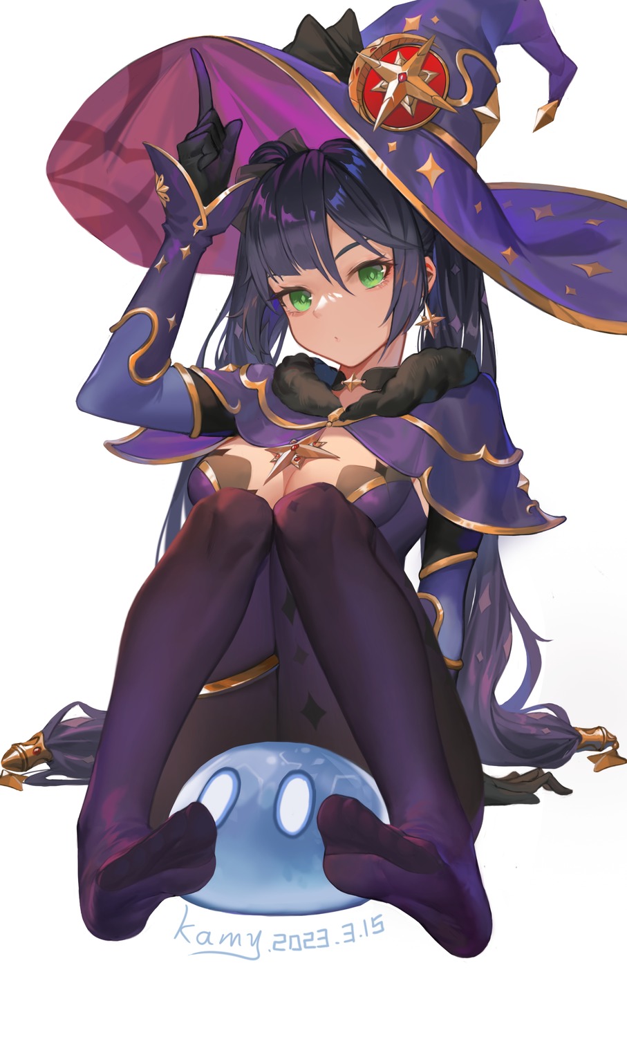 feet garter genshin_impact kami_otona leotard mona_megistus pantyhose witch