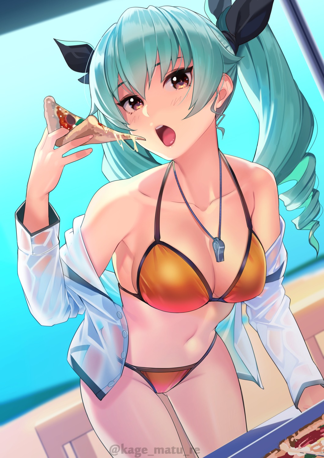 anchovy bikini cleavage girls_und_panzer kagematsuri open_shirt see_through swimsuits