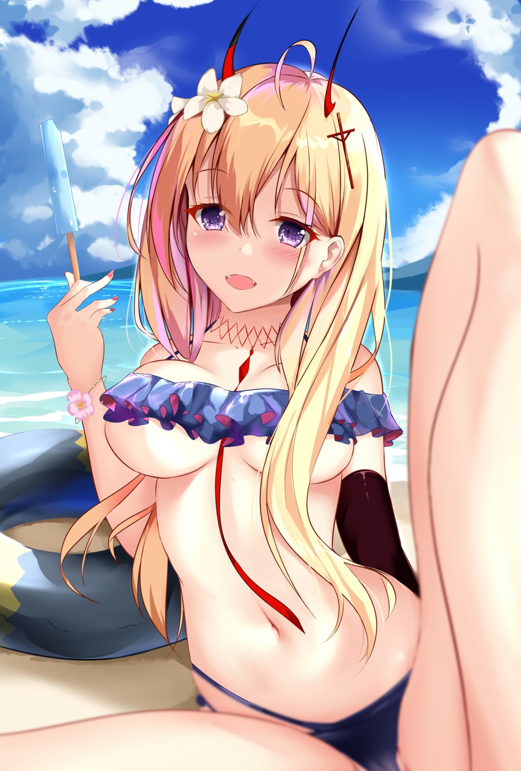 azur_lane bikini cameltoe dongyue_sakura horns kumano_(azur_lane) swimsuits underboob