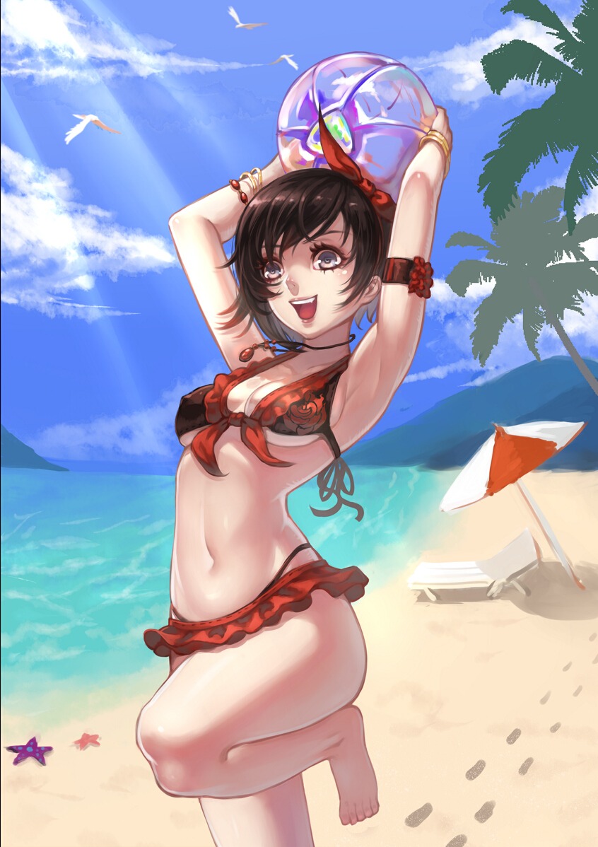 bikini bojue_yu_yaojing cleavage erect_nipples ruby_rose rwby swimsuits underboob