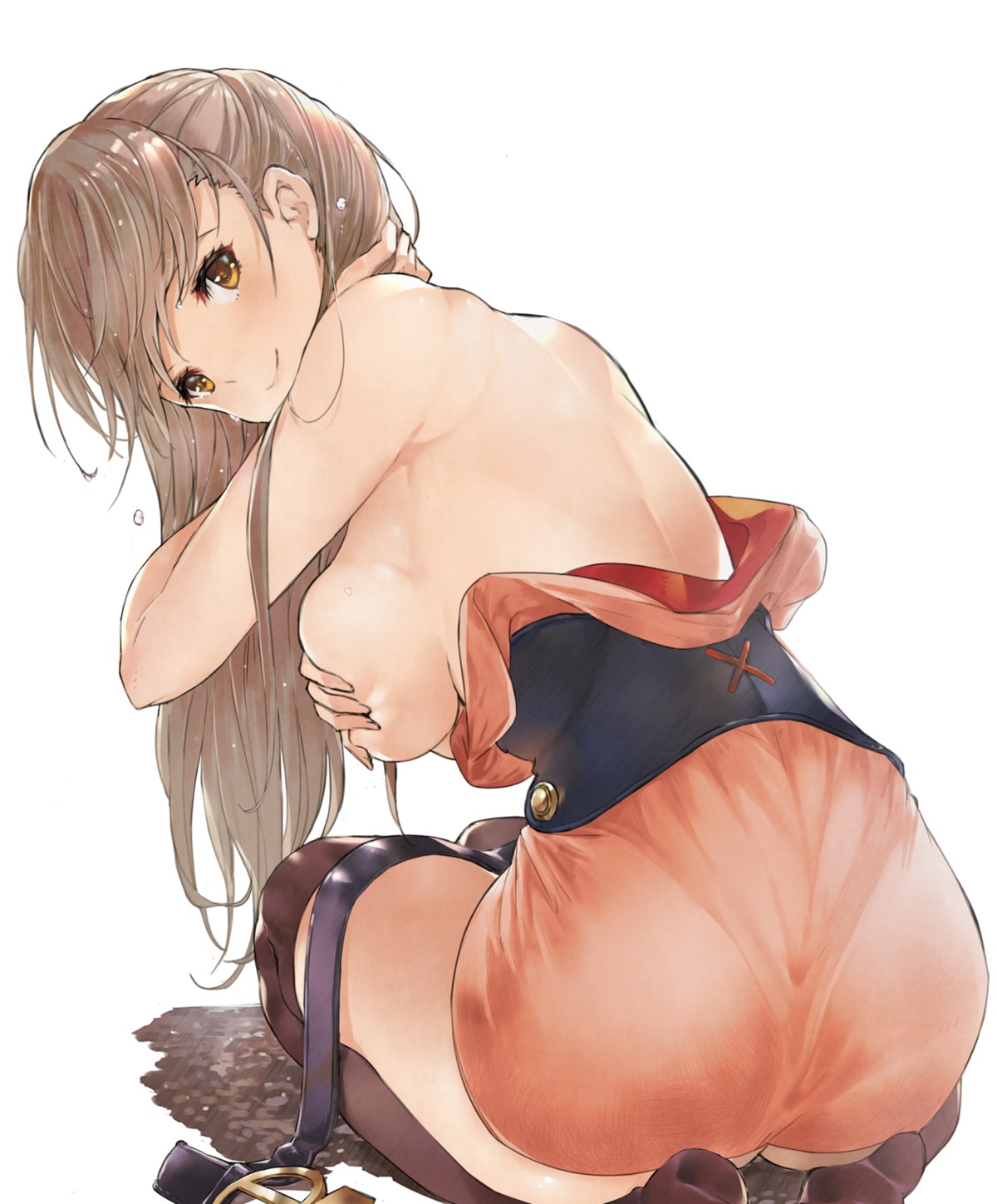 ass breast_hold breasts kajika koutetsujou_no_kabaneri no_bra nopan open_shirt thighhighs tokopi wet