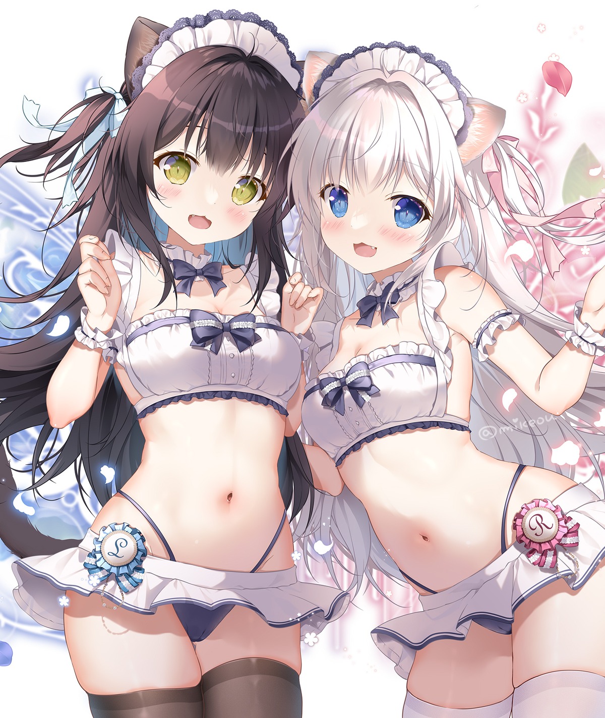 animal_ears bikini cameltoe maid mikeou nekomimi skirt_lift swimsuits tail thighhighs