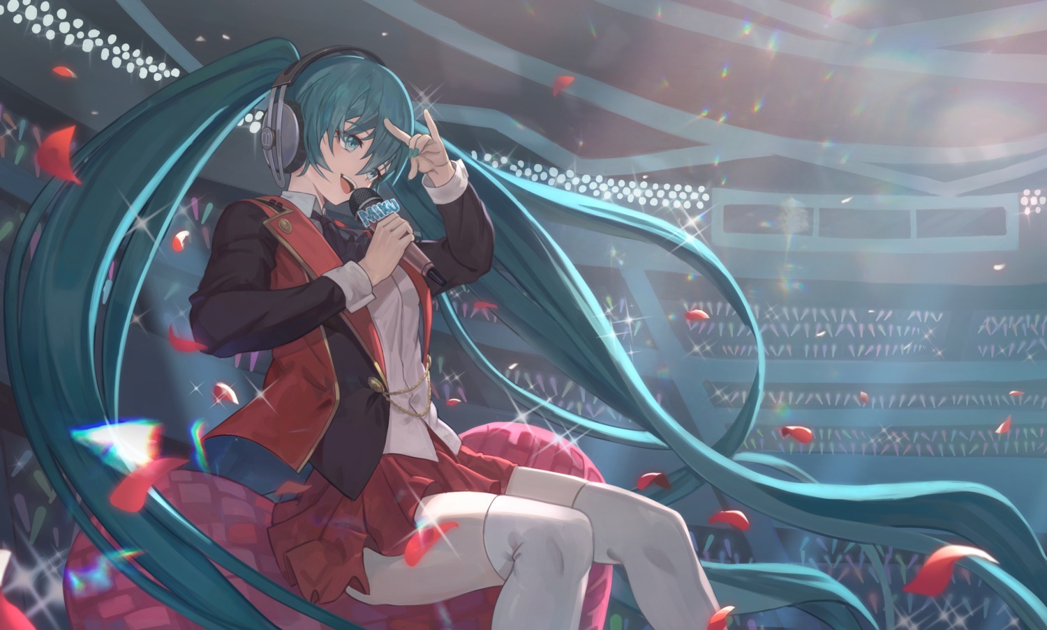 hatsune_miku headphones ne.corn thighhighs vocaloid