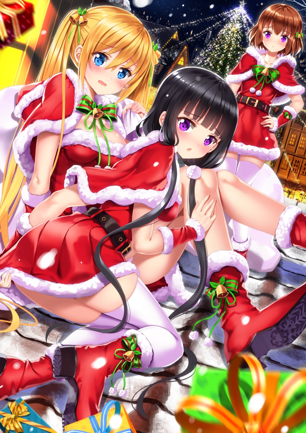 blend_s christmas cleavage dress heels hinata_kaho hoshikawa_mafuyu sakuranomiya_maika swordsouls thighhighs