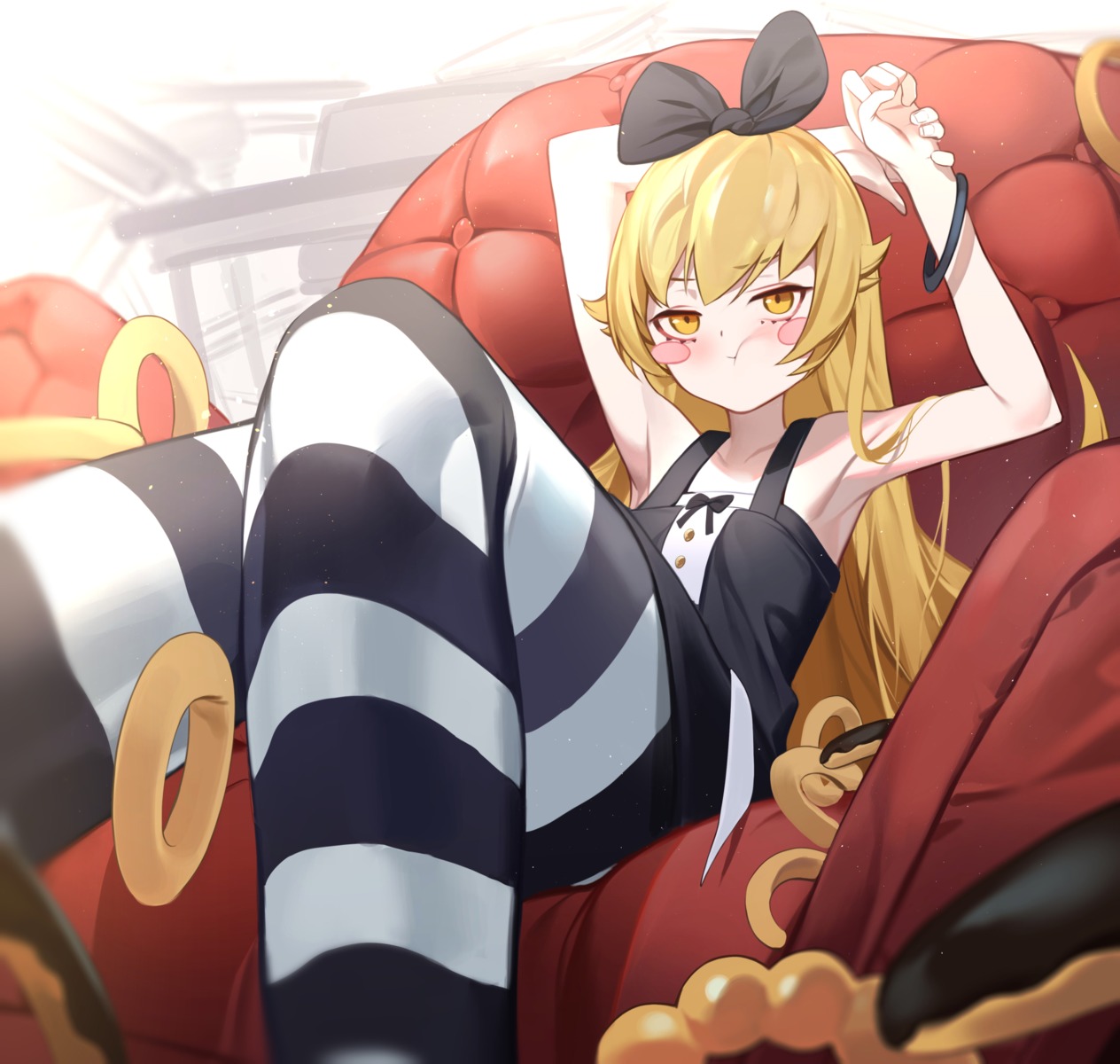 bakemonogatari dress loli monogatari_(series) oshino_shinobu pantyhose sb_lama skirt_lift