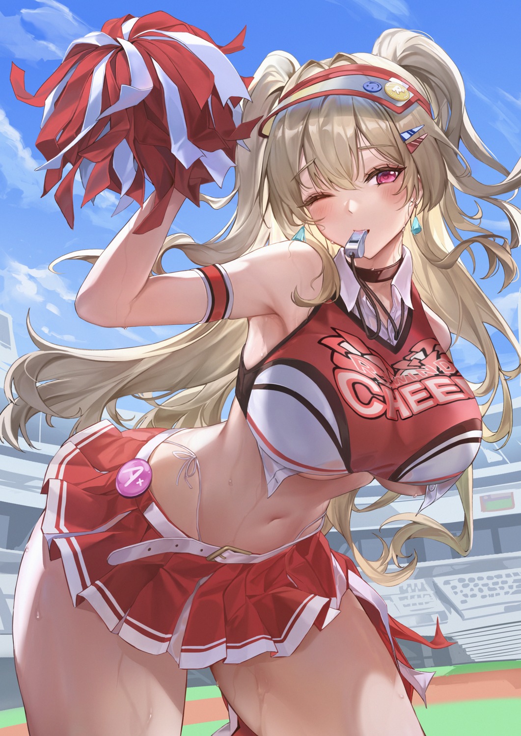 cheerleader clay_(nikke) eru_(eru_illust) goddess_of_victory:_nikke no_bra pantsu see_through string_panties underboob wet wet_clothes