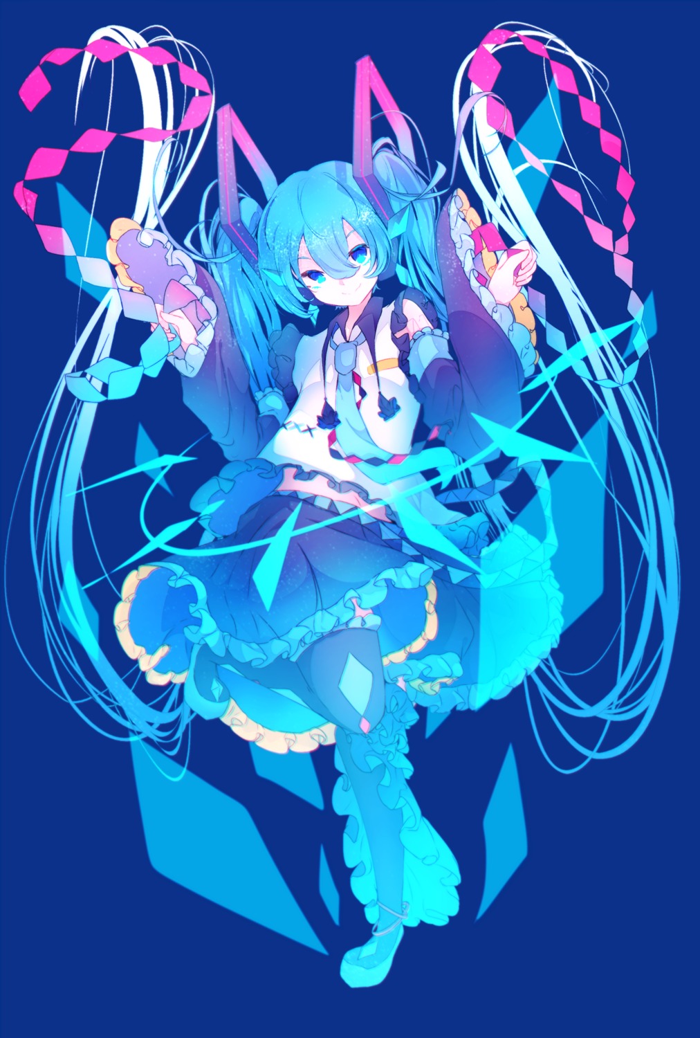 fuyuzuki_gato hatsune_miku skirt_lift tattoo thighhighs vocaloid