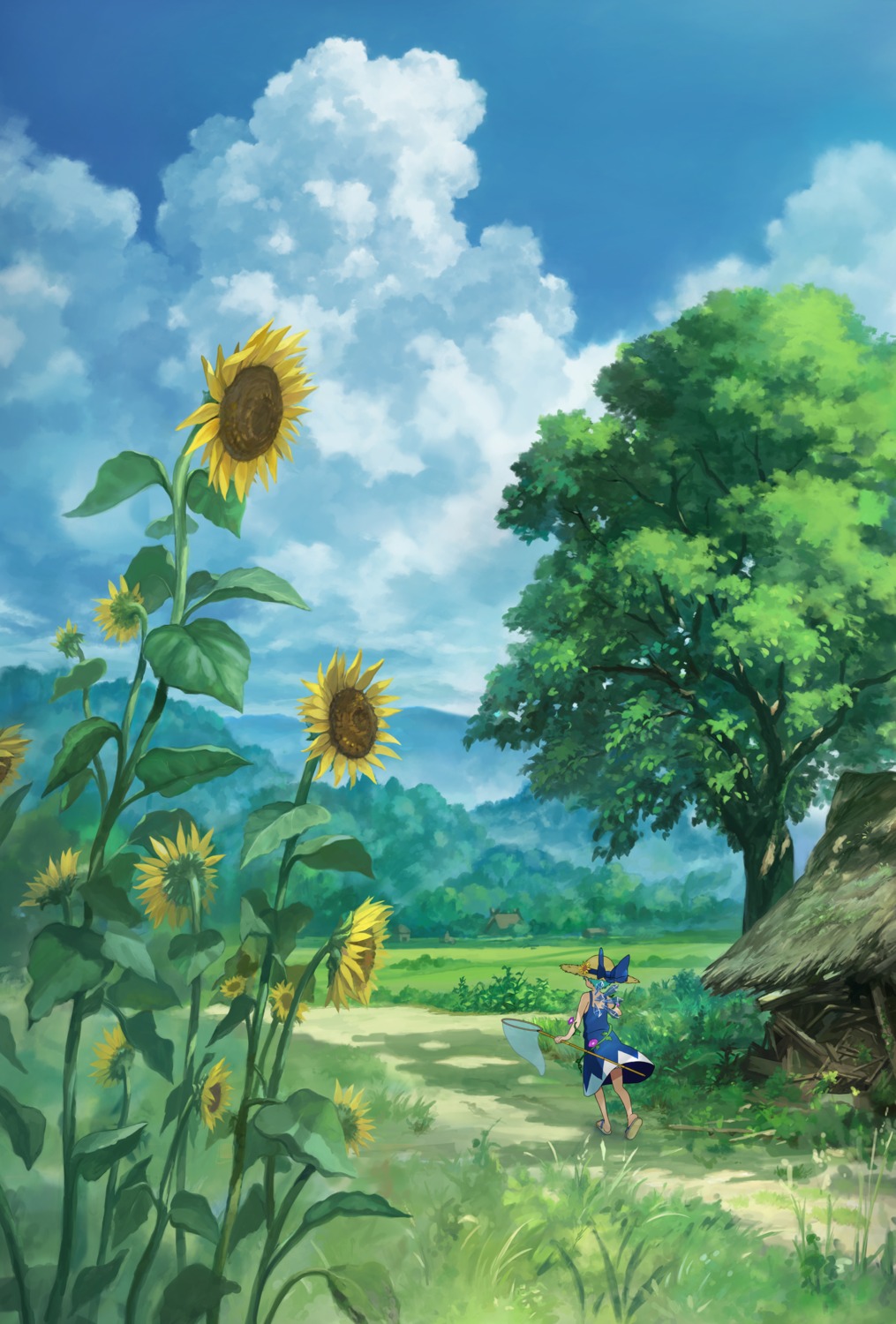 cirno dress landscape sasaj touhou wings