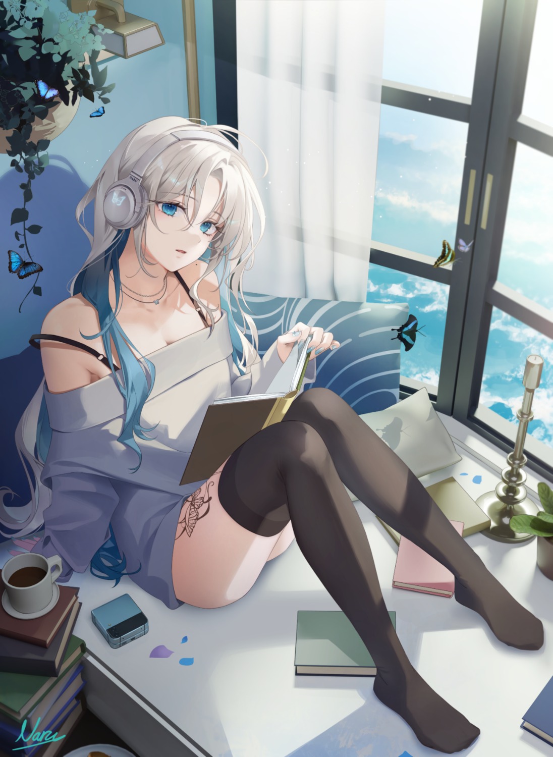 headphones naru_0 tattoo thighhighs