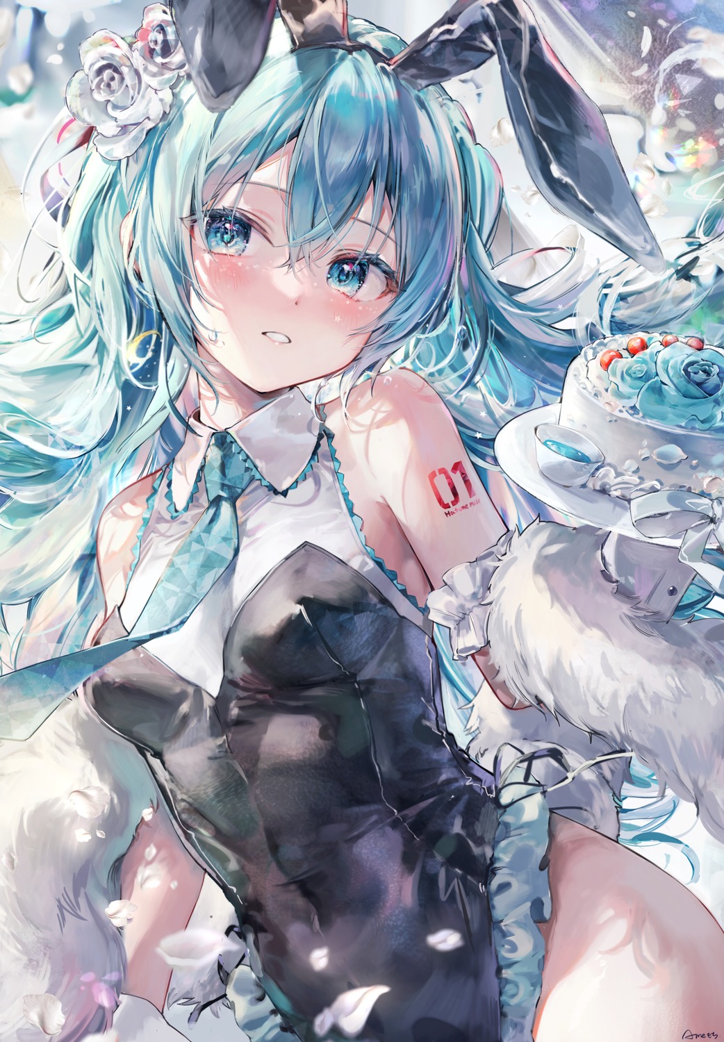 ame_929 animal_ears bunny_ears bunny_girl hatsune_miku no_bra tail tattoo vocaloid