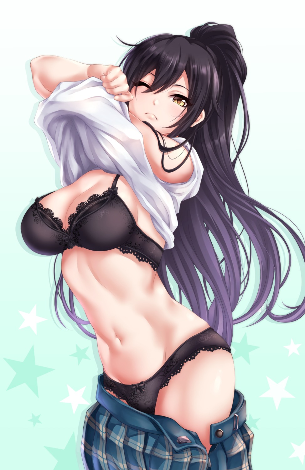 bra cleavage pantsu sasaki9646 shirase_sakuya shirt_lift the_idolm@ster the_idolm@ster_shiny_colors undressing