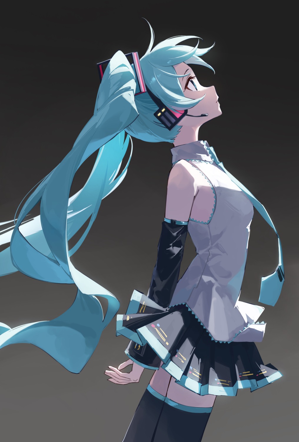 hatsune_miku headphones rakugaki_ningen thighhighs vocaloid