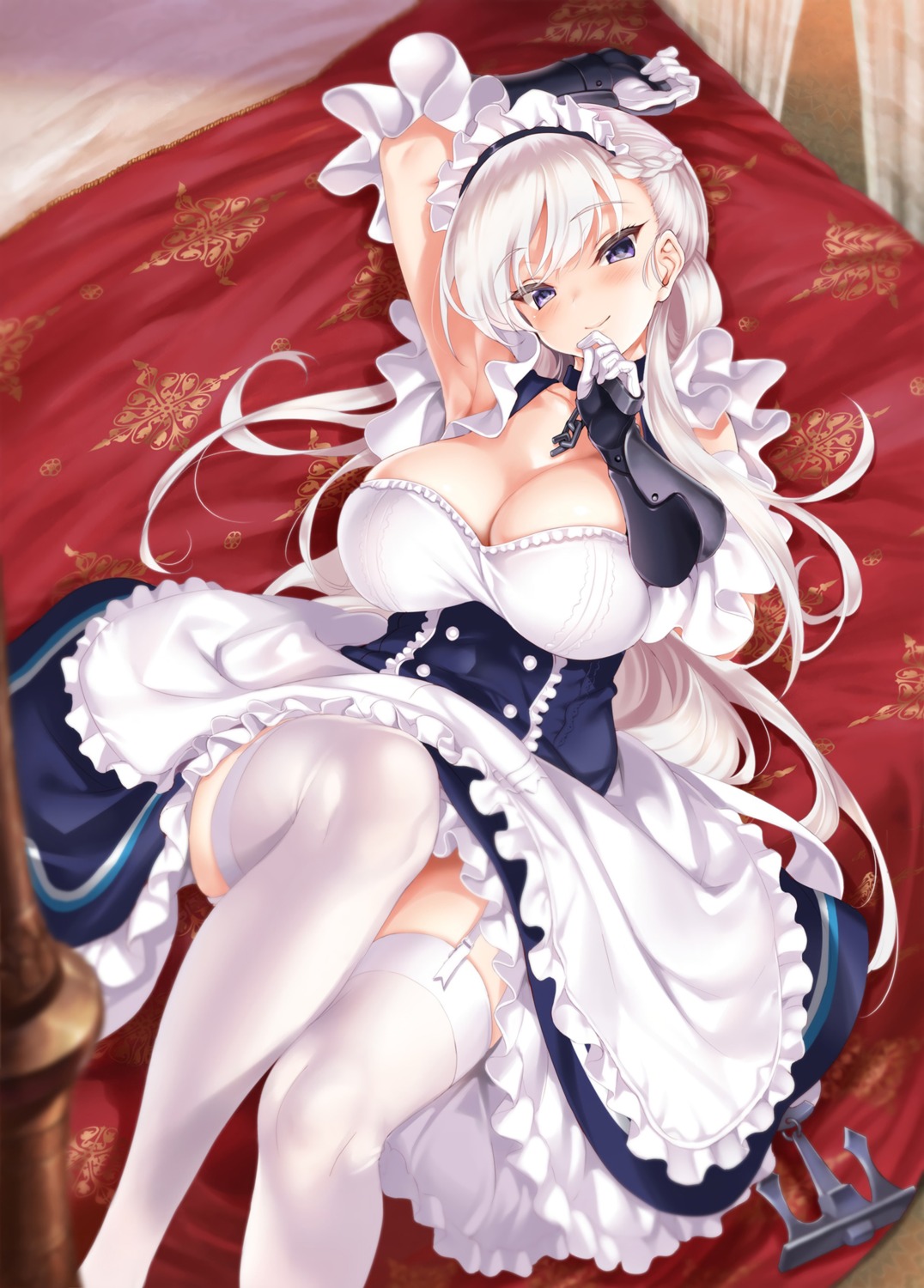 armor azur_lane belfast_(azur_lane) cle_masahiro cleavage maid stockings thighhighs