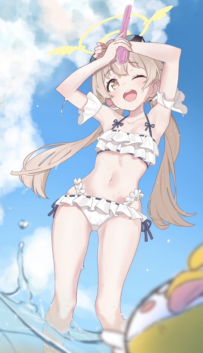 ajitani_hifumi bikini blue_archive gun halo loli noeru_(yuiitsu_tarashimeru) swimsuits wet what_a