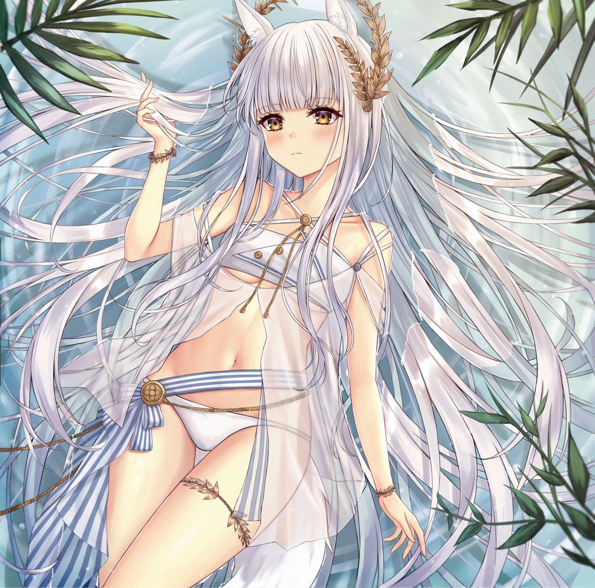 animal_ears arknights atychi bikini garter platinum_(arknights) see_through swimsuits wet