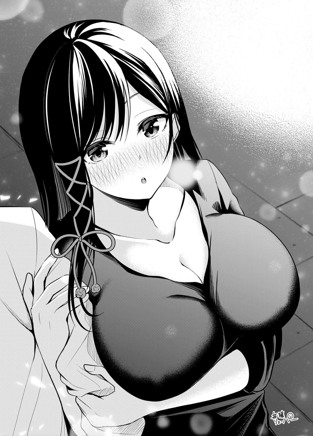 amagami-san_chi_no_enmusubi amagami_yae cleavage monochrome ryopa