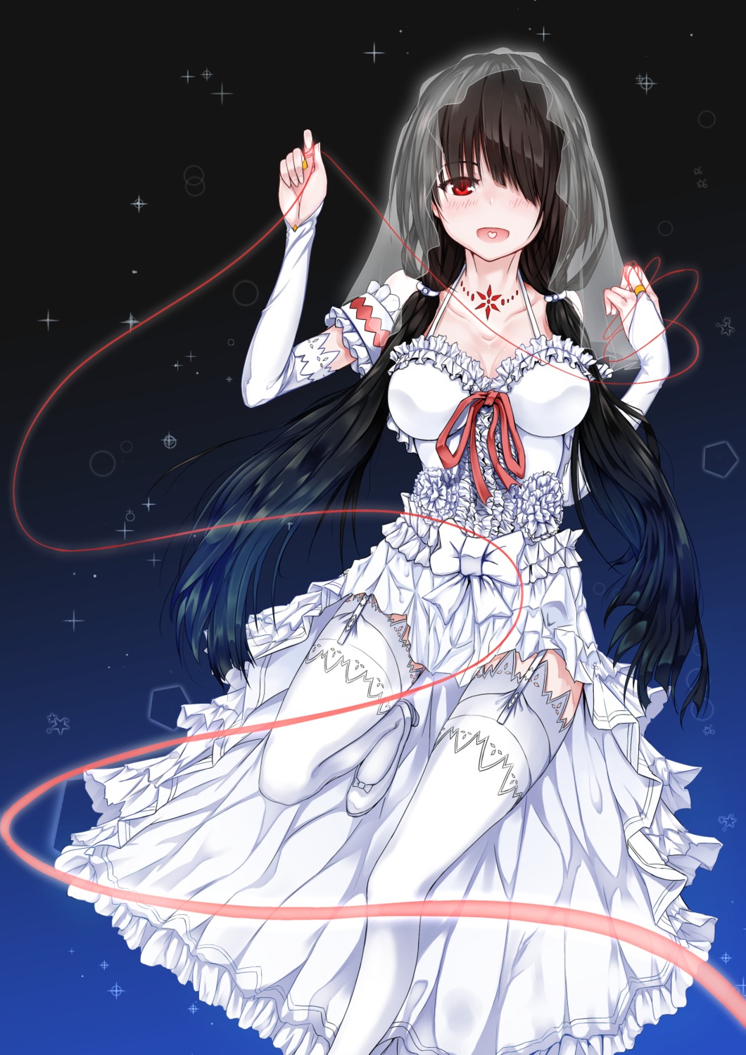 cleavage date_a_live dress heels kagura_ren stockings thighhighs tokisaki_kurumi wedding_dress