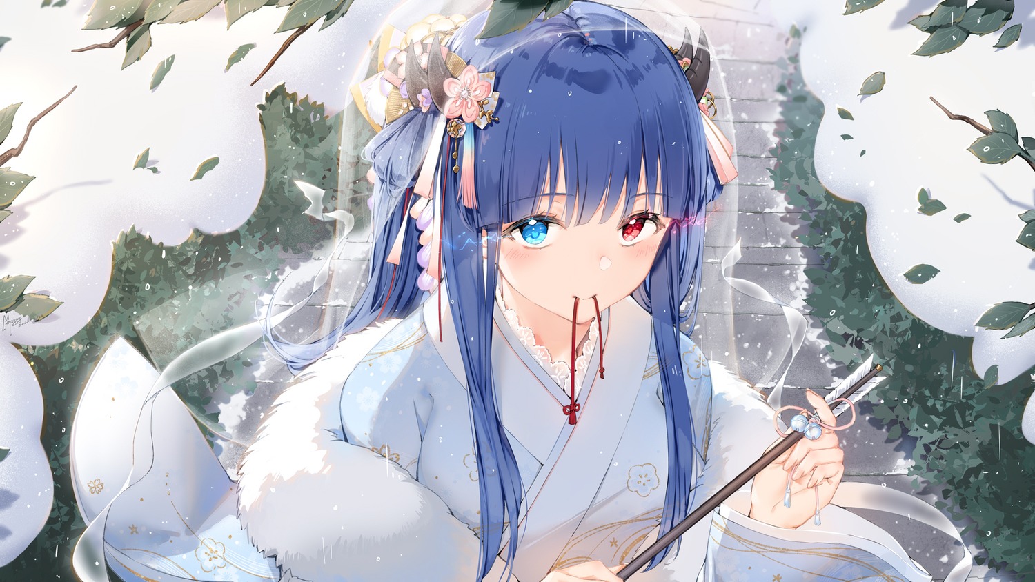 azur_lane heterochromia horns ibuki_(azur_lane) japanese_clothes maya_g