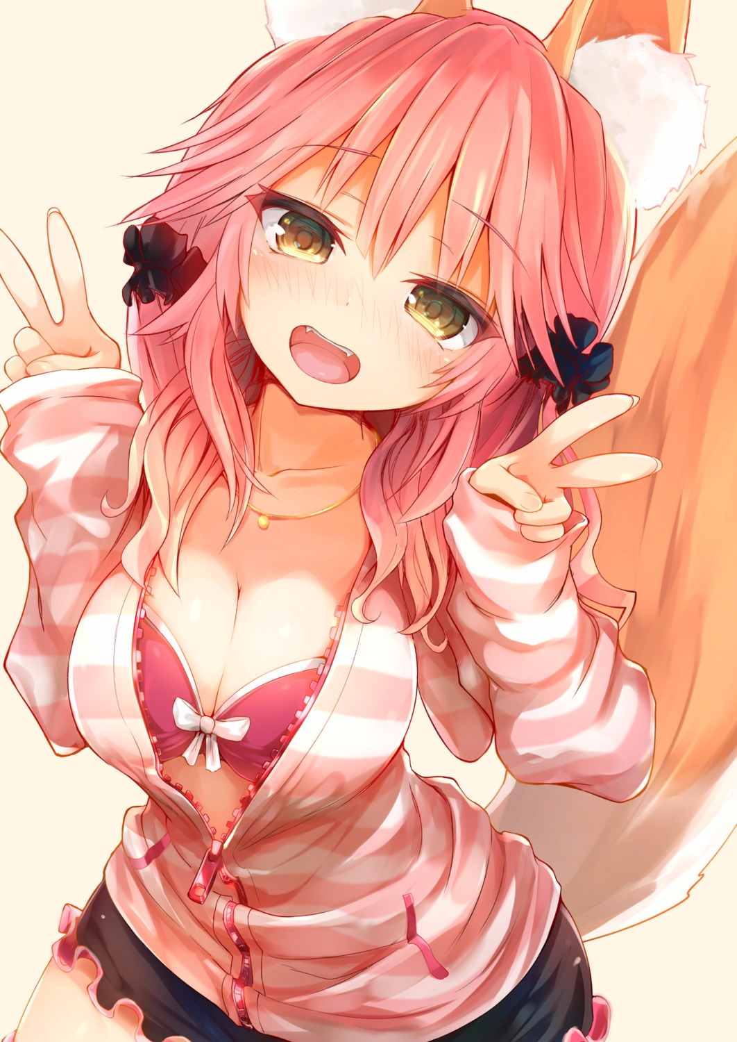 animal_ears bra cleavage fate/extra fate/stay_night kitsune open_shirt sune_(mugendai) tail tamamo_no_mae