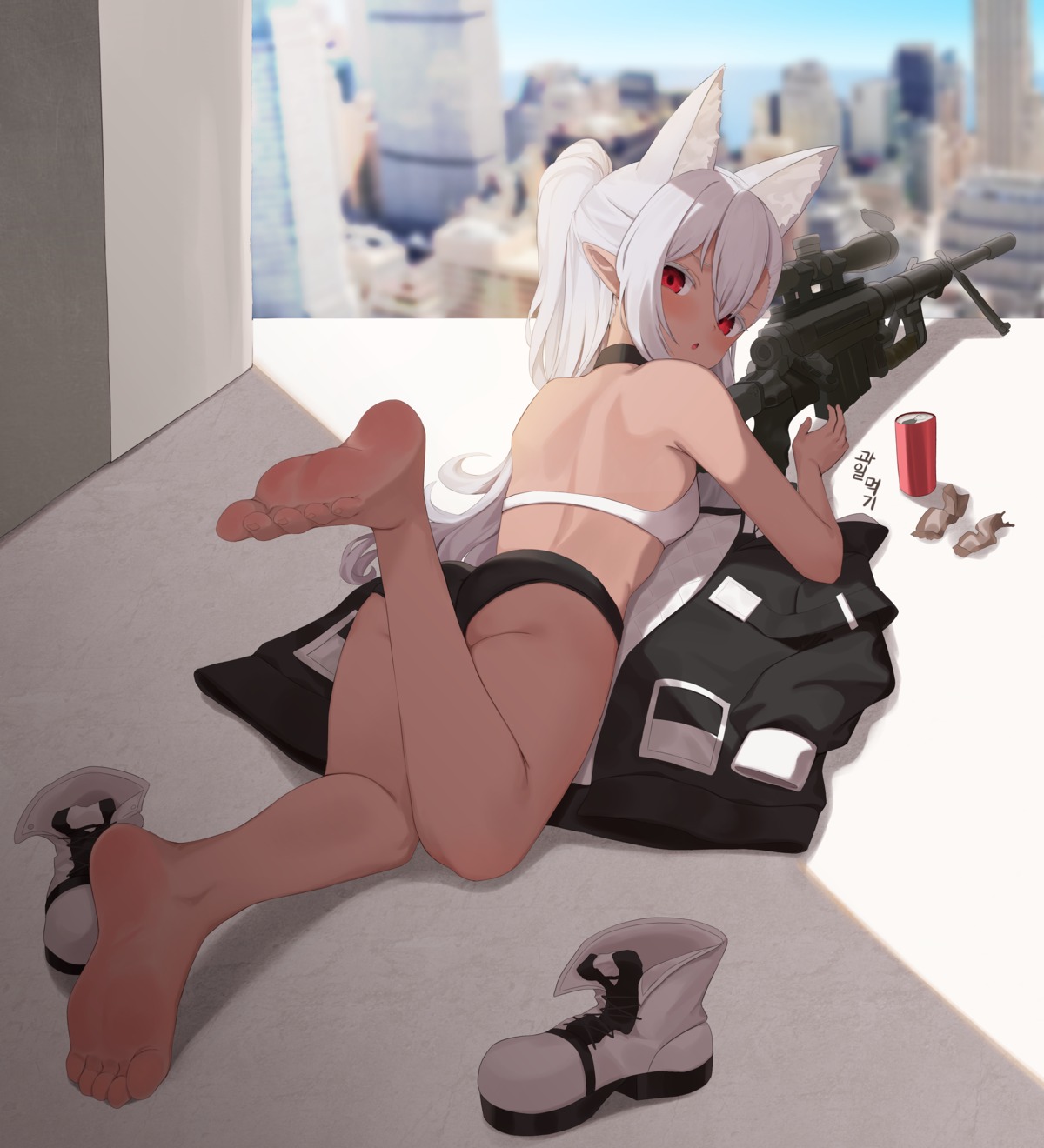 animal_ears ass bra feet gun loli pantsu pharamacom pointy_ears