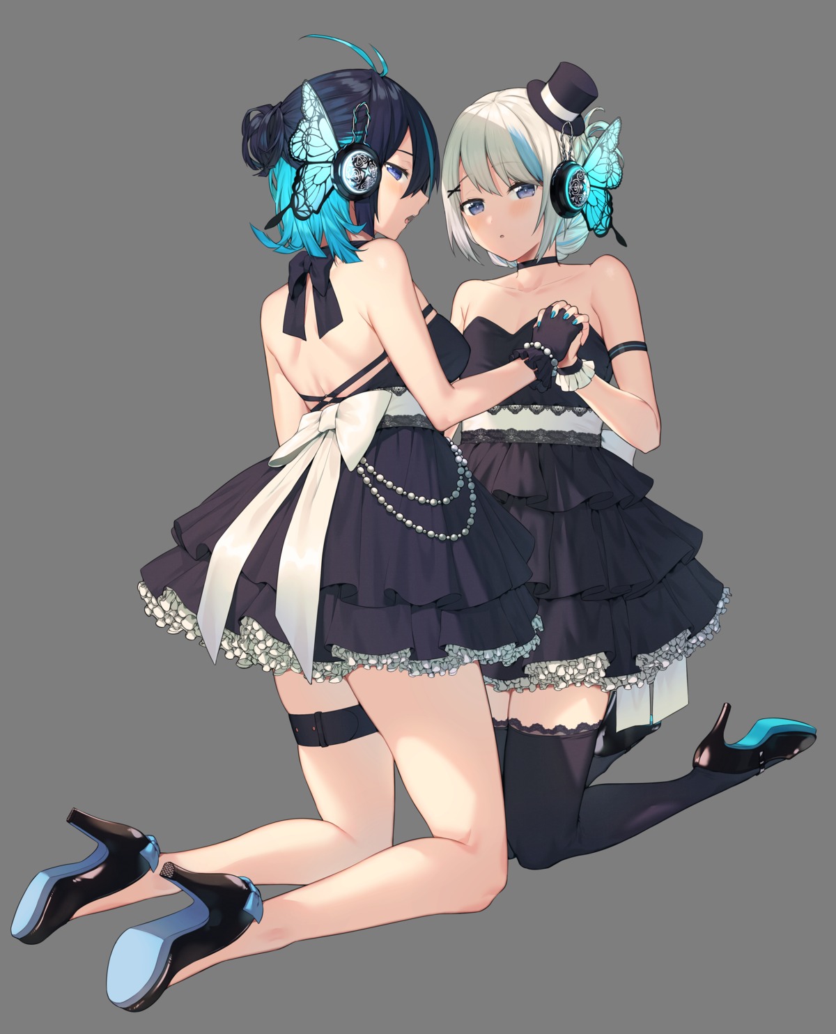 cleavage dress garter headphones heels itohana no_bra thighhighs transparent_png yuri