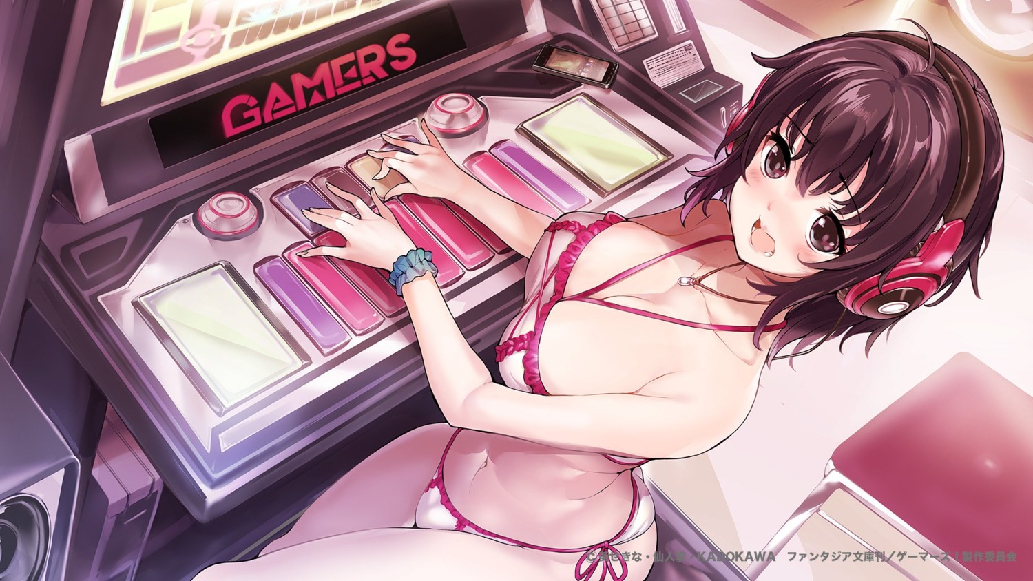 bikini cleavage gamers! headphones hoshinomori_chiaki mutsutake swimsuits