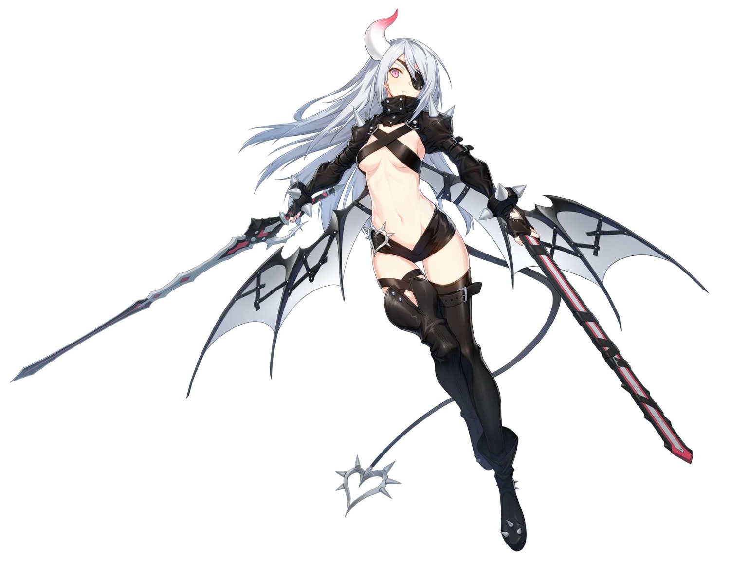 armor bai_winchester closers eyepatch horns no_bra sword tagme tail thighhighs wings