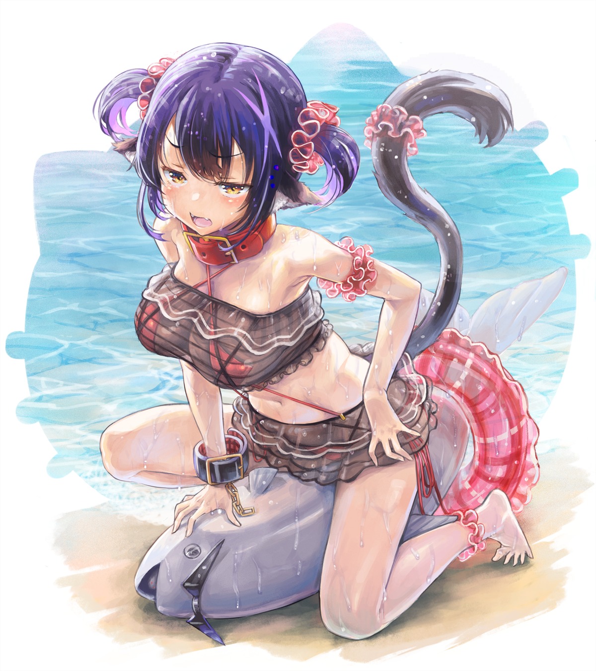 animal_ears bikini kuroike_momimi mimi_ch. nekomimi ore_p_1gou see_through swimsuits tail wet