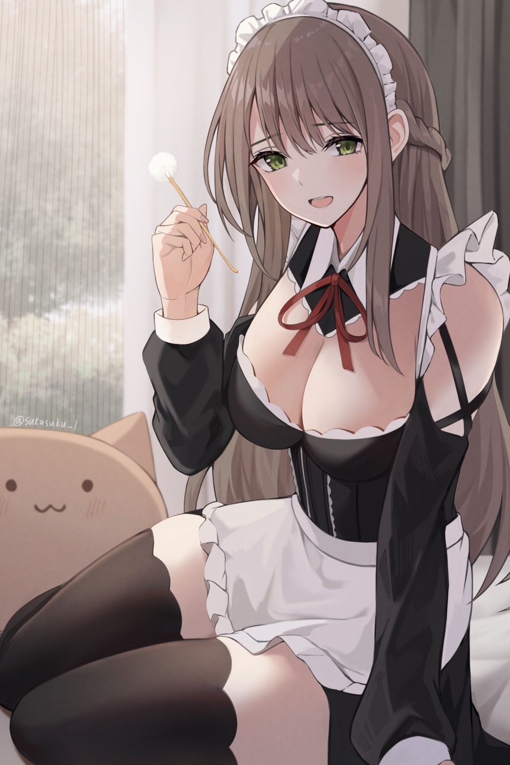 cleavage maid no_bra sukuemon thighhighs