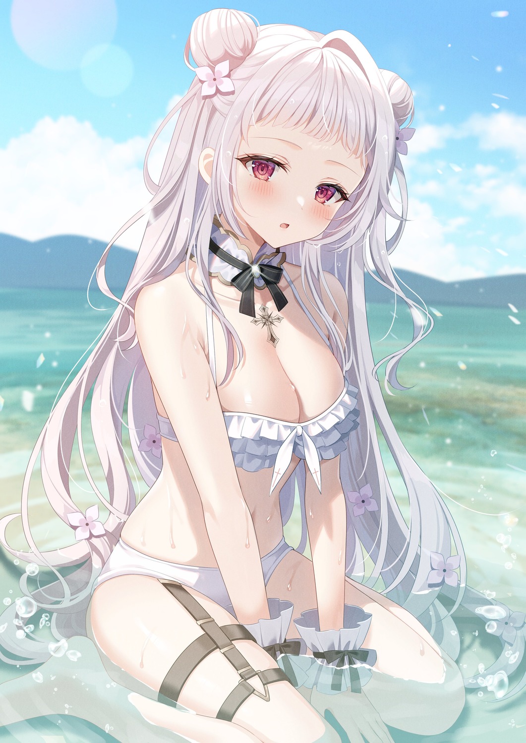 bikini garter hatsuka_awoi indie_virtual_youtuber myusha swimsuits wet