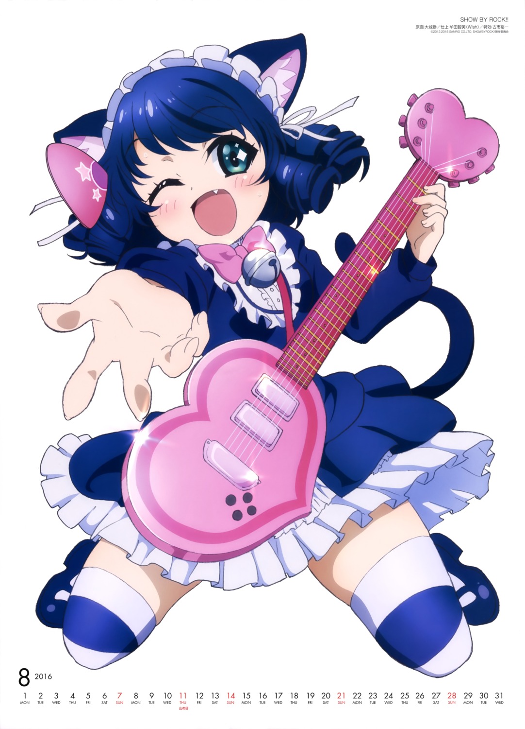 animal_ears calendar cyan_(show_by_rock!!) dress guitar nekomimi oshiro_masaru show_by_rock!! tail thighhighs