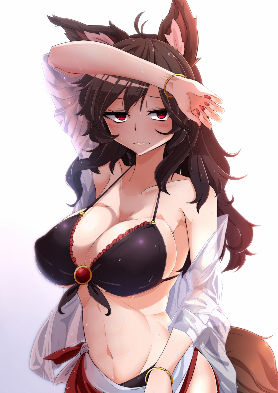 animal_ears bikini cleavage erect_nipples imaizumi_kagerou open_shirt rihito_(usazukin) see_through swimsuits tail touhou underboob wet_clothes