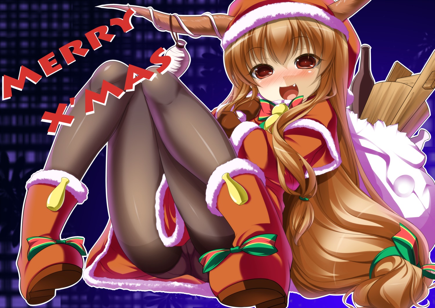 christmas horns ibuki_suika mino106 pantsu pantyhose touhou