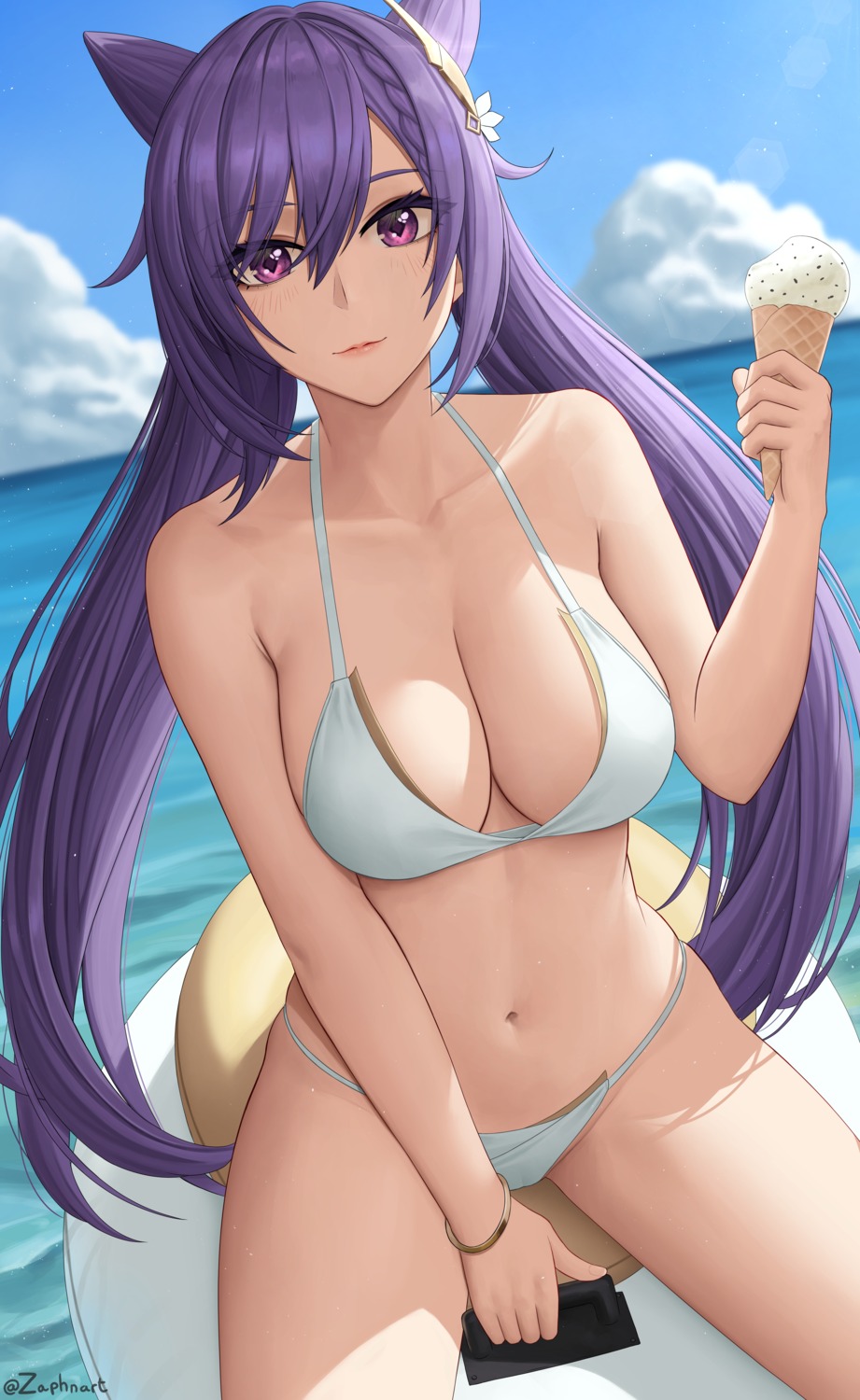 bikini genshin_impact keqing official_watermark swimsuits zaphn