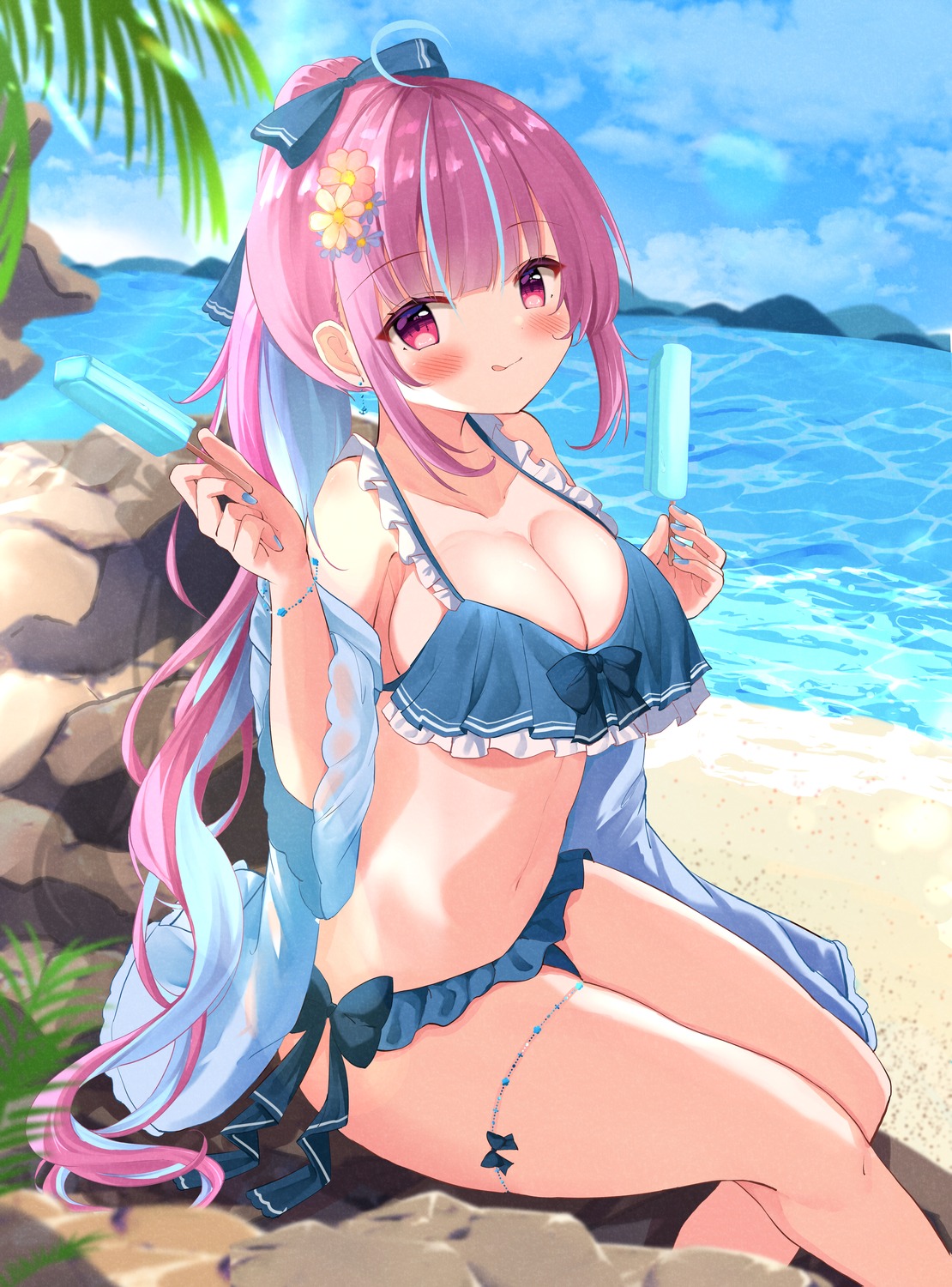 bikini garter hololive kanti15 minato_aqua open_shirt see_through swimsuits