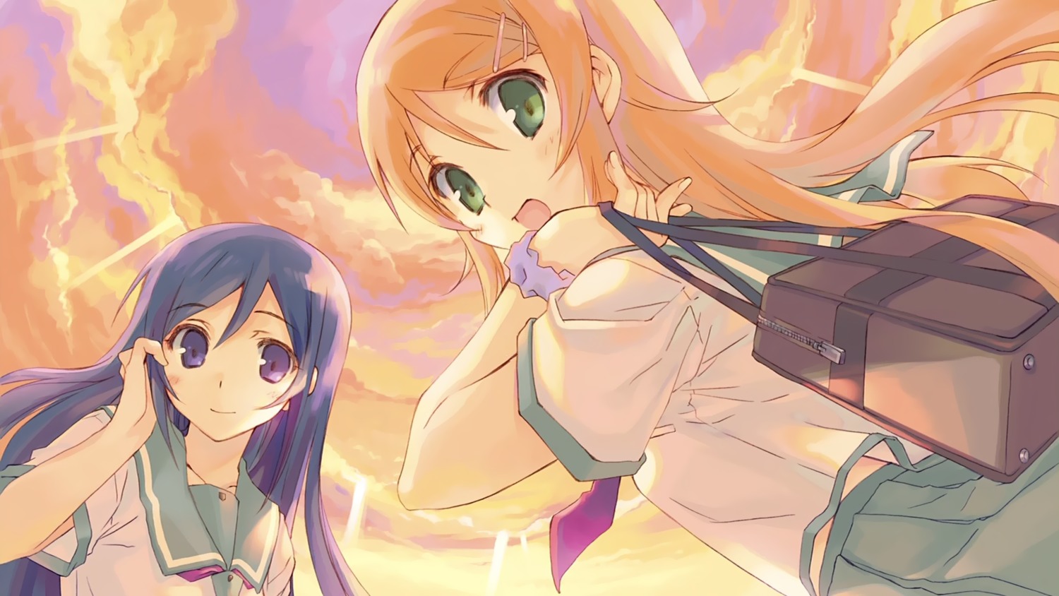 aragaki_ayase kousaka_kirino mitsumi_misato ore_no_imouto_ga_konnani_kawaii_wake_ga_nai seifuku wallpaper