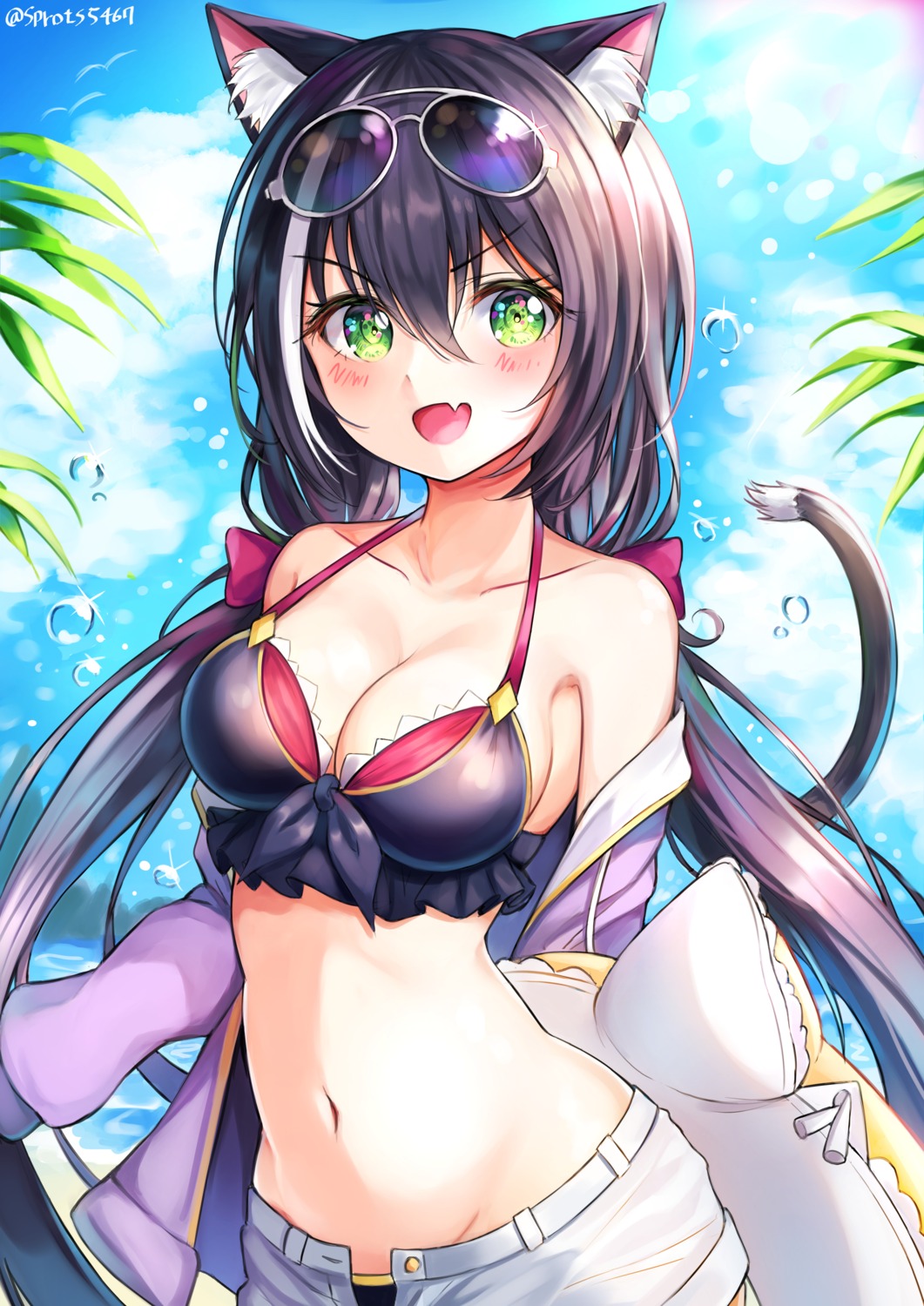 animal_ears bikini cleavage karyl_(princess_connect) machin4719 megane nekomimi open_shirt princess_connect! princess_connect!_re:dive swimsuits tail