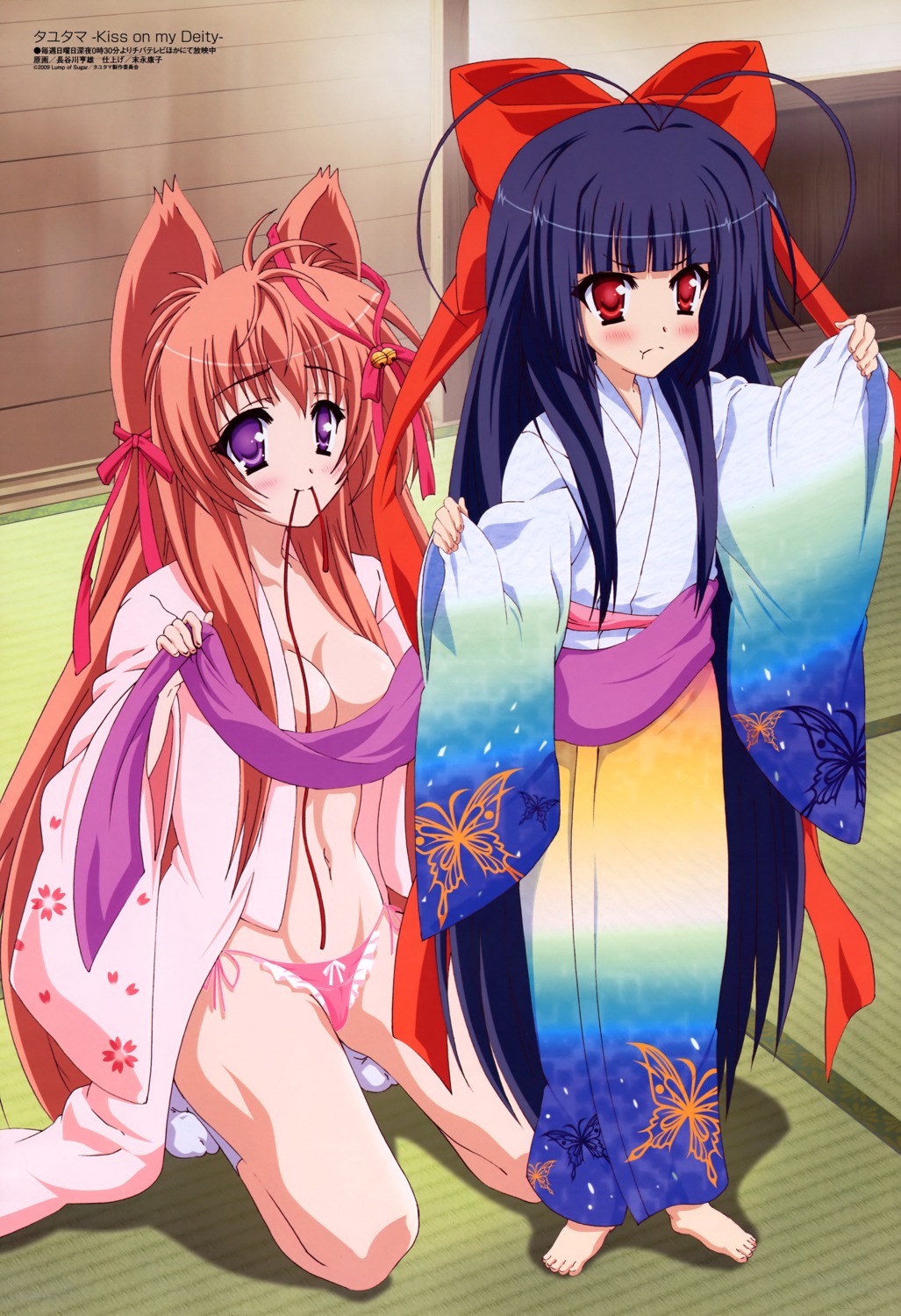 hasegawa_michio kimono mito_mashiro no_bra nue open_shirt pantsu tayutama