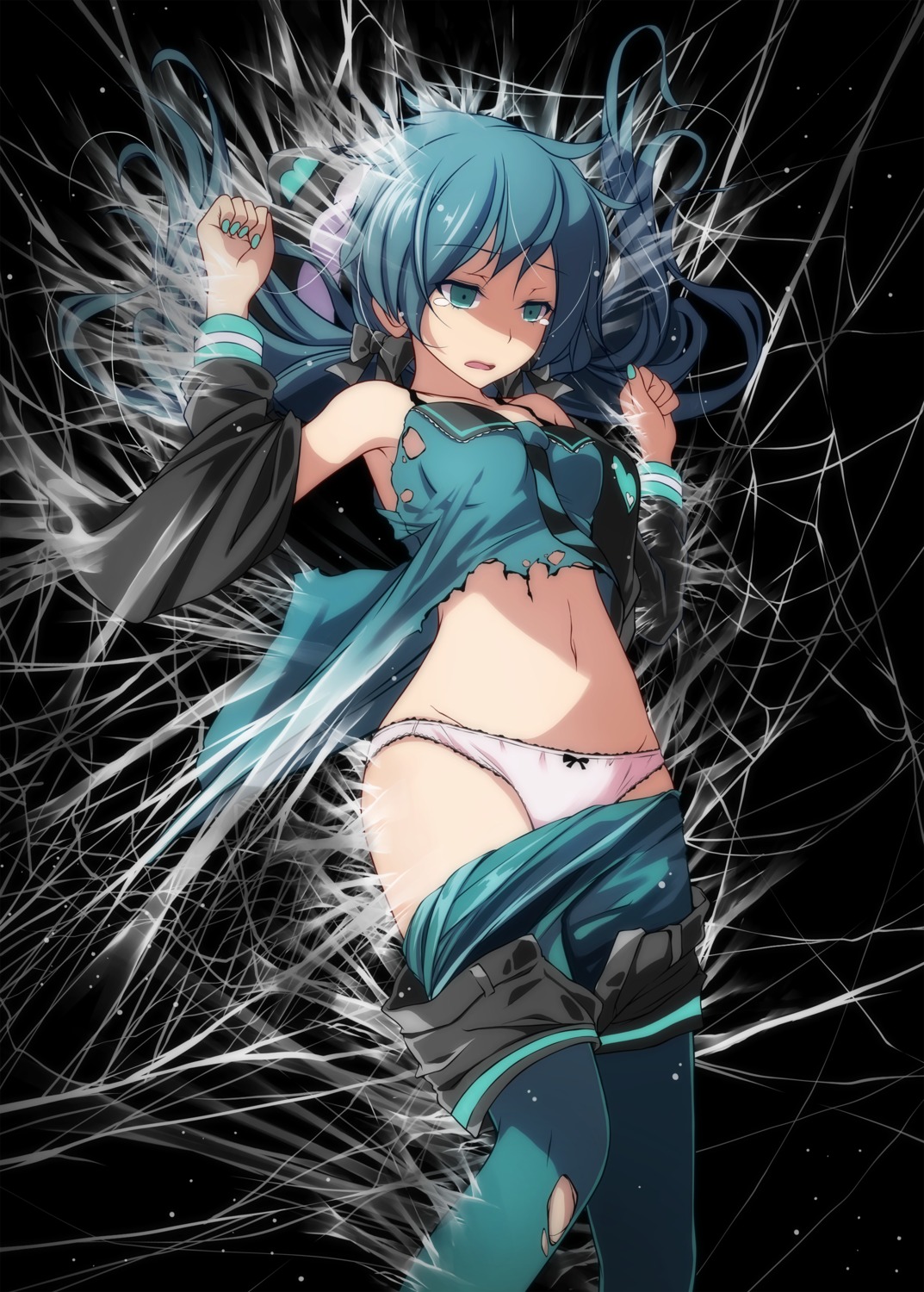 hatsune_miku pantsu thighhighs torn_clothes tsukishiro_saika vocaloid