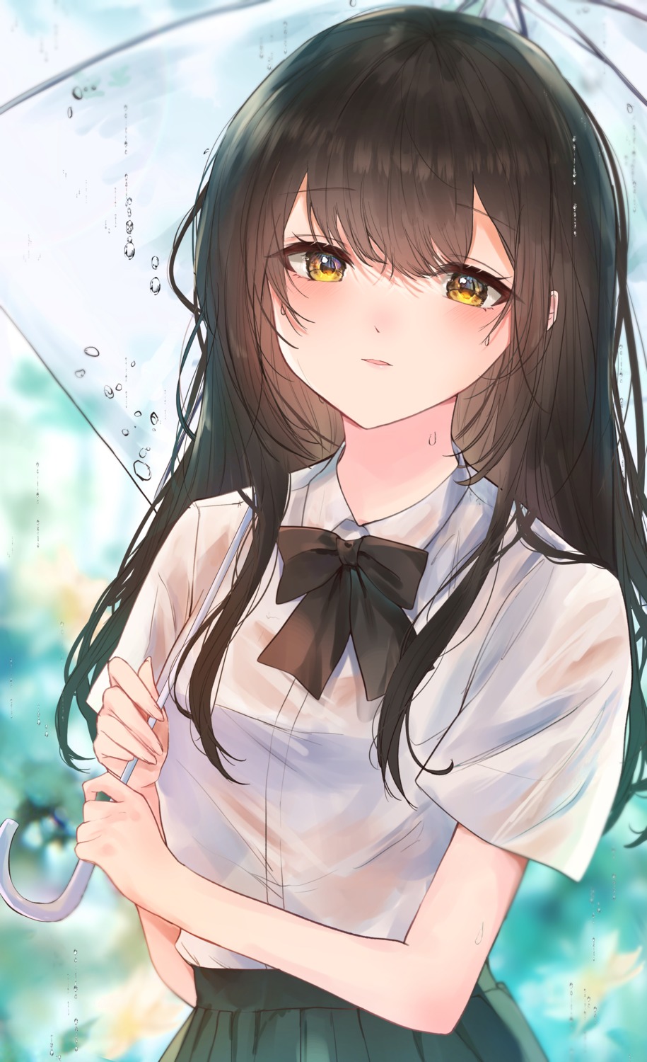 see_through seifuku tsuyuri_eri umbrella wet wet_clothes