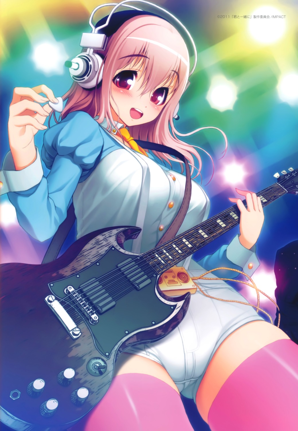 guitar headphones nitroplus sonico super_sonico thighhighs tsuji_santa